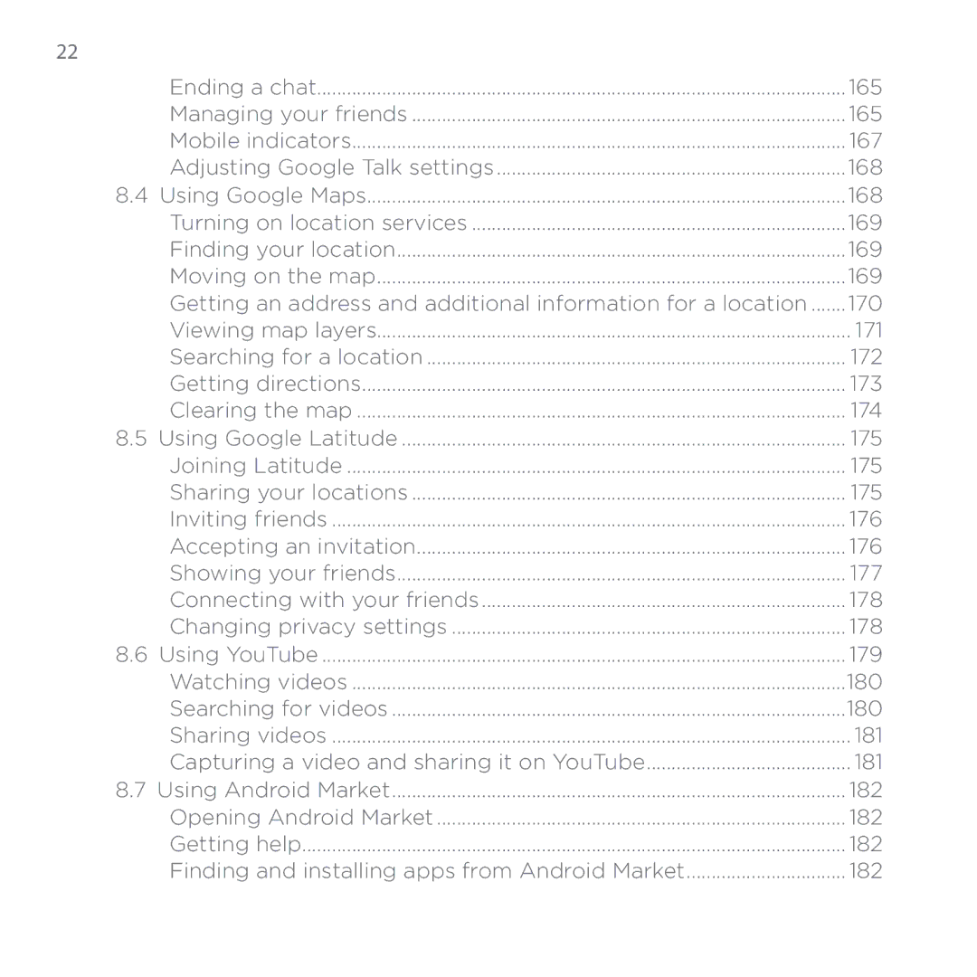 HTC 200 manual 22 , 167, 168, 169, 171, 172, 173, 174, 175, 176, 177, 178, 179, 180, 181, 182 